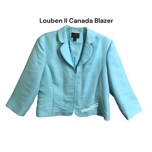 Louben II Canada Light Blue/Turquoise Zip Up Work Dress Up Blazer - Size 16